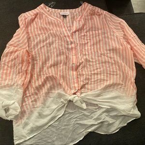 Pink and white striped blouse